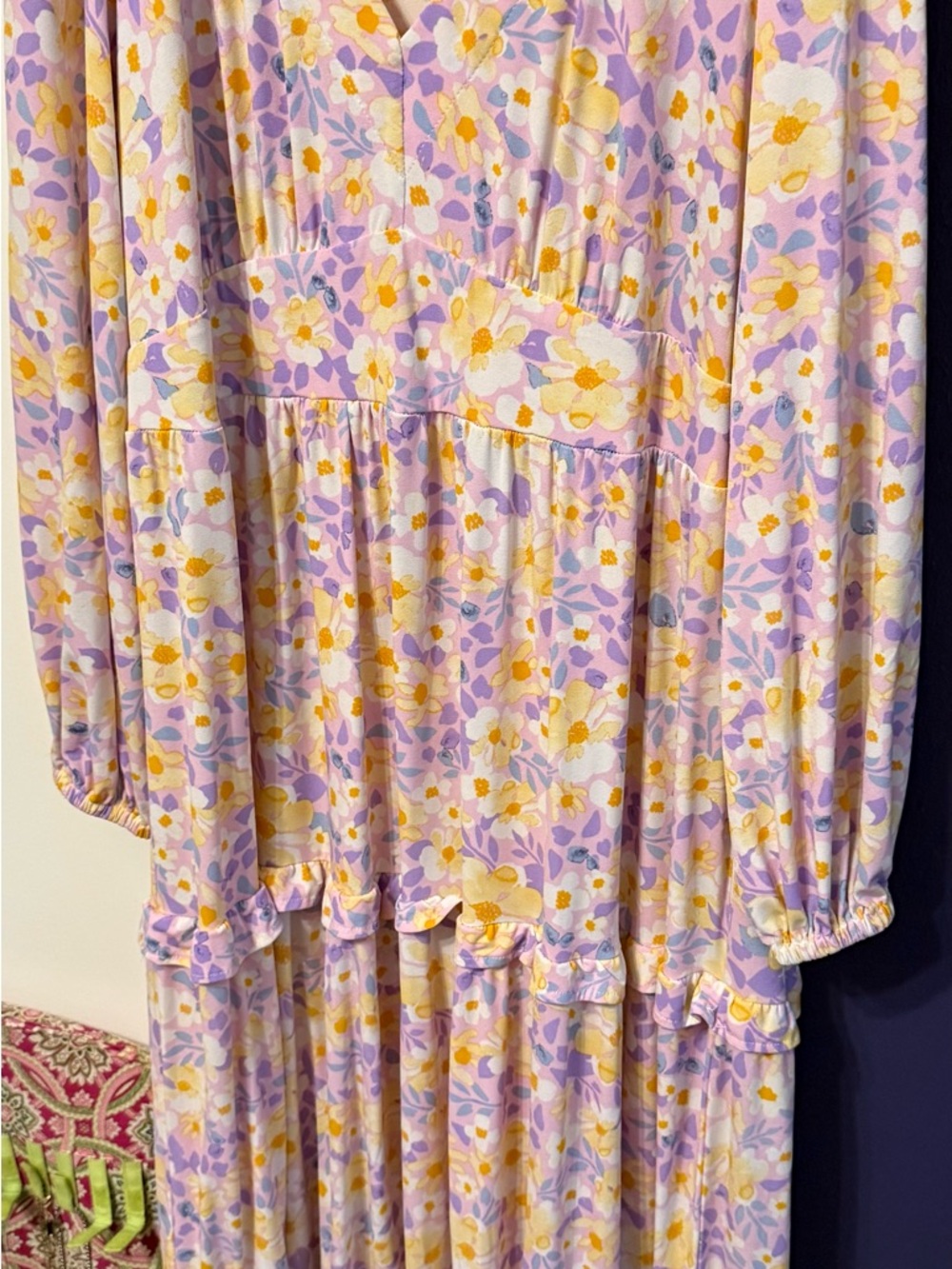 Eloquii Lavender Floral Tiered Maxi Dress with Yellow and Cream Flowers - Picture 2 of 2